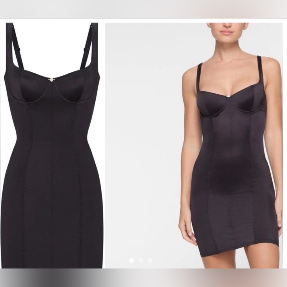 SKIMS Stretch Satin Dress in Onyx